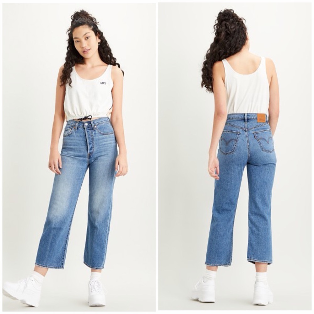 LEVI'S Ribcage Straight Ankle Haight at the Ready Medium Wash Sz 27 Button Fly
